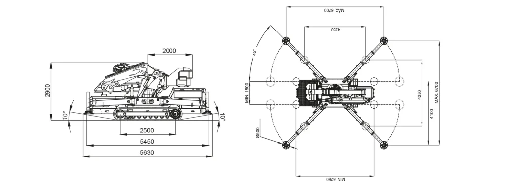Cotas plataforma cesta minigrua
